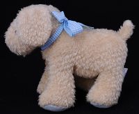 Carters Just One Year JOY Puppy Dog w/ Blue Gingham Ribbon Plush Lovey Ratt